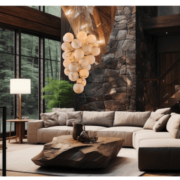 Cluster Alabaster Globe Chandelier - ∅ 39.4″ x H 118.1″Gold & WhiteJoyfuzzy
