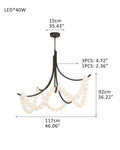 Cluster String Alabaster Beads Semi Flush Chandelier in Brass & Black Metal Rod - D117*H92CM/D46