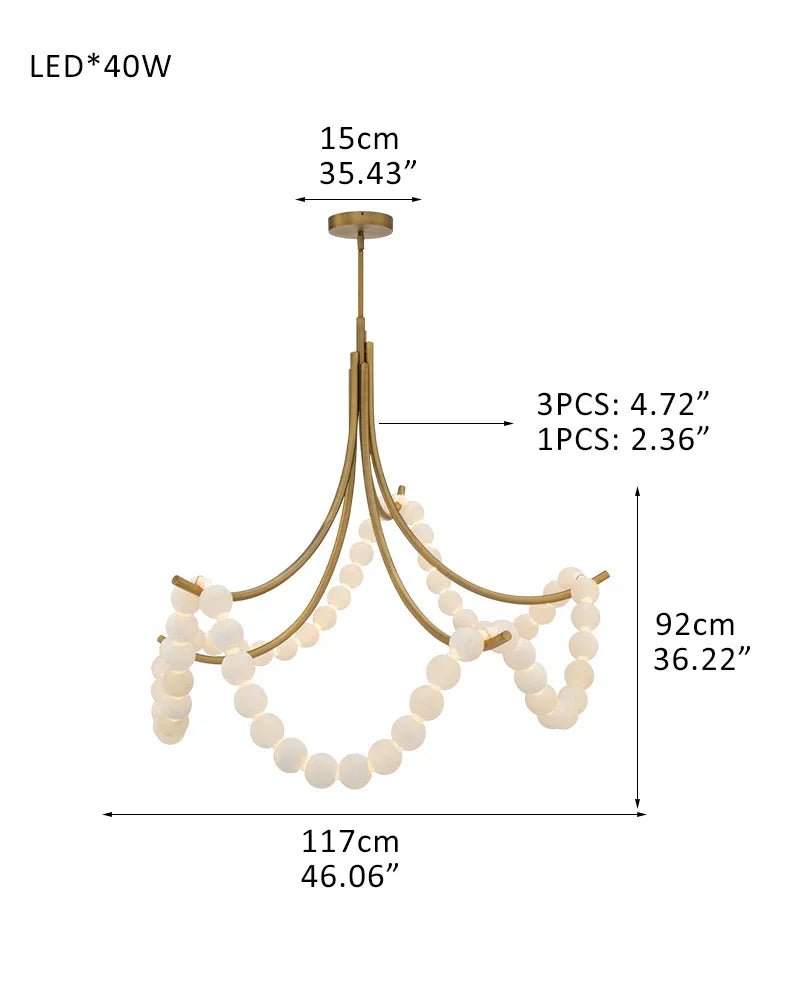 Cluster String Alabaster Beads Semi Flush Chandelier in Brass & Black Metal Rod - D117*H92CM/D46"*H36"Warm Light (3000K)BrassJoyfuzzy