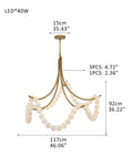 Cluster String Alabaster Beads Semi Flush Chandelier in Brass & Black Metal Rod - D117*H92CM/D46