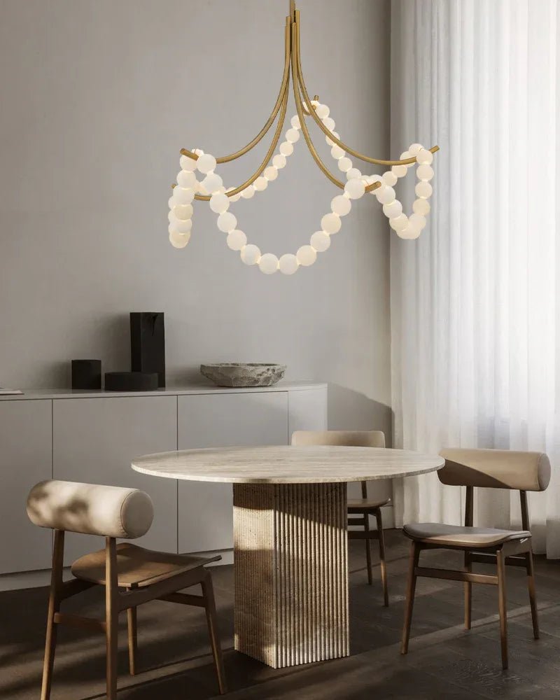 Cluster String Alabaster Beads Semi Flush Chandelier in Brass & Black Metal Rod - D117*H92CM/D46"*H36"Cool Light (6000K)BrassJoyfuzzy