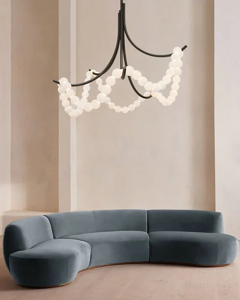 Cluster String Alabaster Beads Semi Flush Chandelier in Brass & Black Metal Rod - D117*H92CM/D46"*H36"Cool Light (6000K)BrassJoyfuzzy