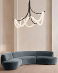 Cluster String Alabaster Beads Semi Flush Chandelier in Brass & Black Metal Rod - D117*H92CM/D46