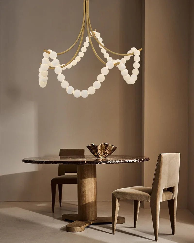 Cluster String Alabaster Beads Semi Flush Chandelier in Brass & Black Metal Rod - D117*H92CM/D46"*H36"Neutral Light (4000K)BrassJoyfuzzy