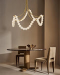 Cluster String Alabaster Beads Semi Flush Chandelier in Brass & Black Metal Rod - D117*H92CM/D46