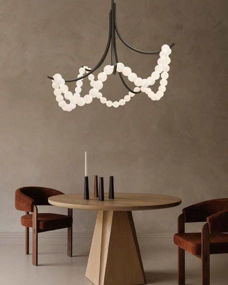 Cluster String Alabaster Beads Semi Flush Chandelier in Brass & Black Metal Rod - D117*H92CM/D46"*H36"Neutral Light (4000K)BlackJoyfuzzy