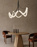 Cluster String Alabaster Beads Semi Flush Chandelier in Brass & Black Metal Rod - D117*H92CM/D46