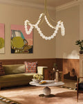 Cluster String Alabaster Beads Semi Flush Chandelier in Brass & Black Metal Rod - D117*H92CM/D46