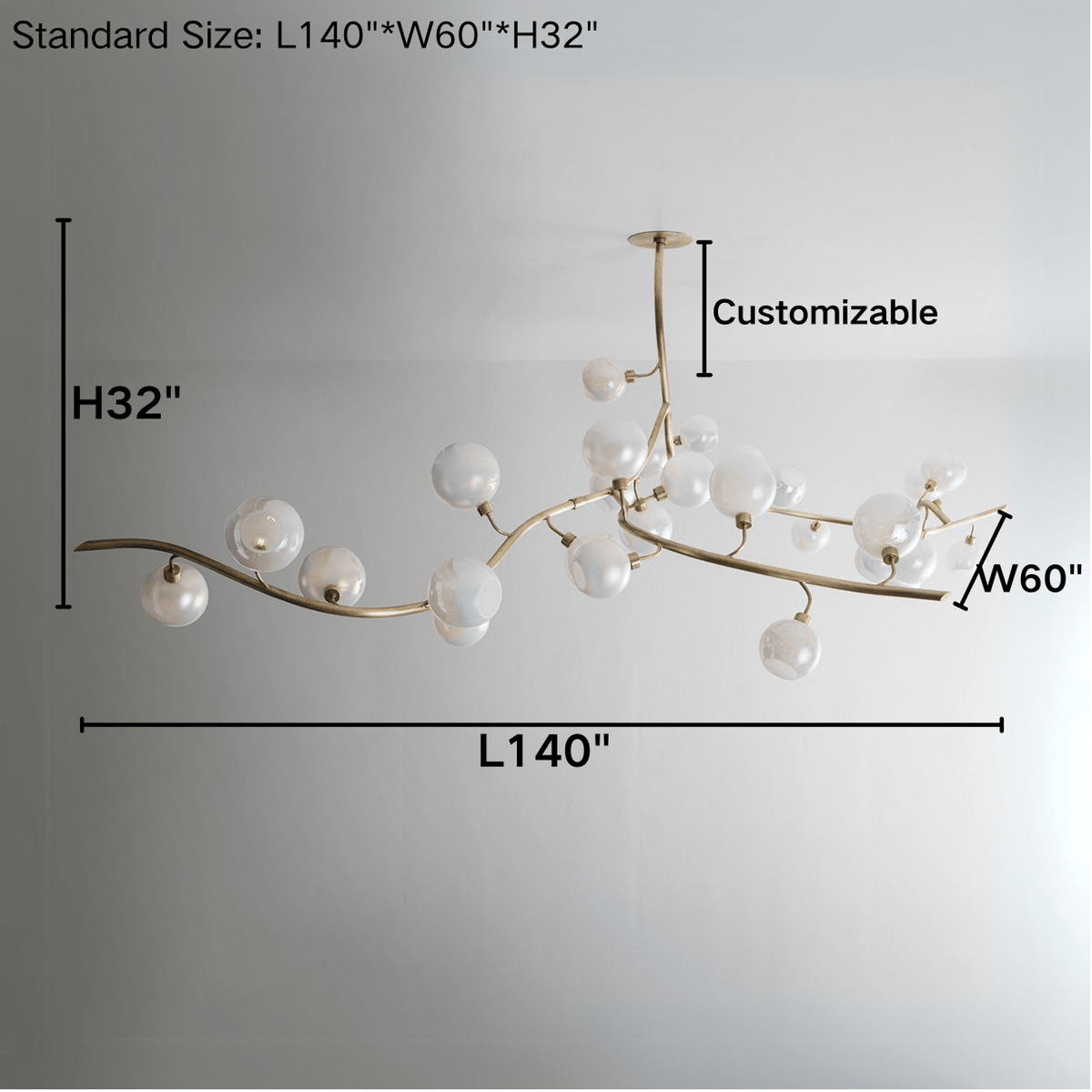 Contemporary Hand - blown Glass Globes Branch Chandelier for Dining Room Living Room and Kitchen Island - L140"*W60"*H32"Warm LightJoyfuzzy