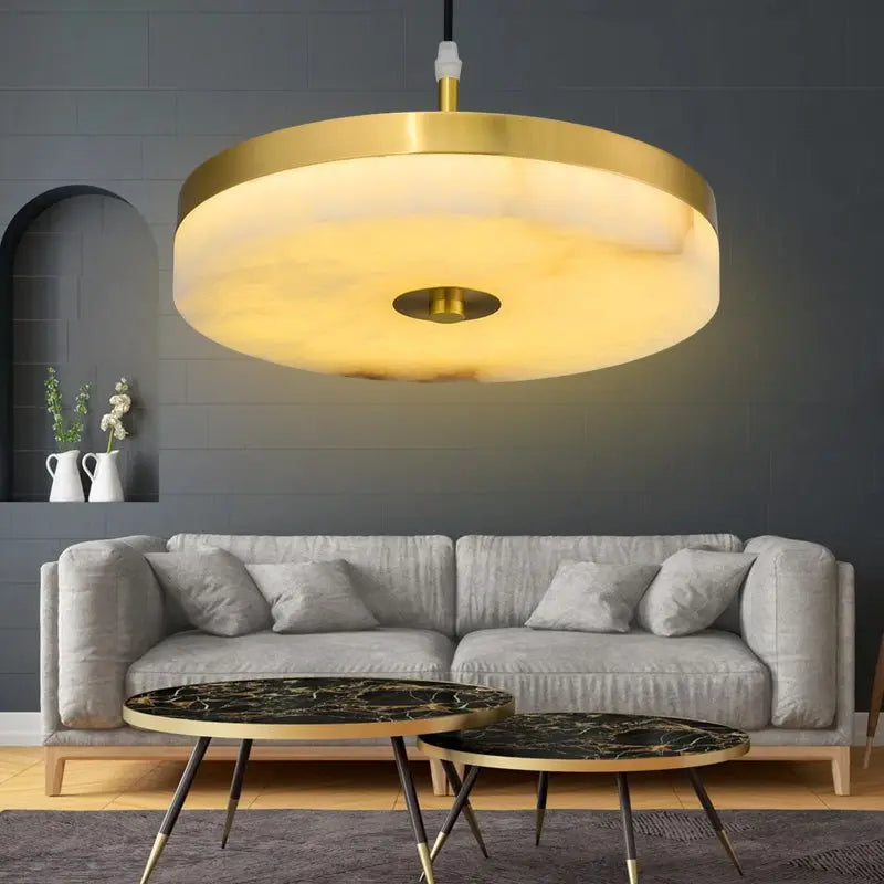 Alabaster Round Pendant Lights Living Room 7.87"D*1.97"H Pendant [product_tags] Fabtiko