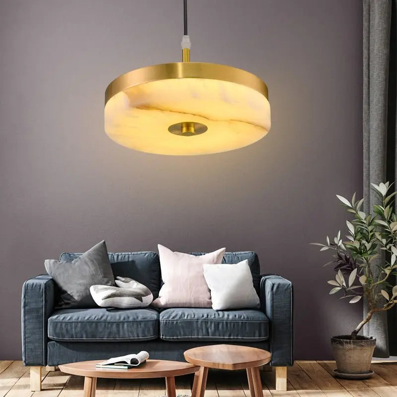 Alabaster Round Pendant Lights Living Room 7.87"D*1.97"H Pendant [product_tags] Fabtiko