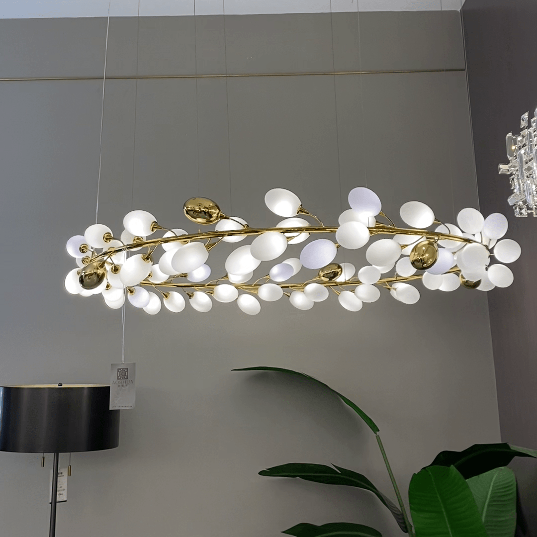 Creative Art Grape Chandelier Pure White Nordic Ring and Linear Design for Living Room or Dining Room - Round/D39.4"*H118.1"Warm LightJoyfuzzy