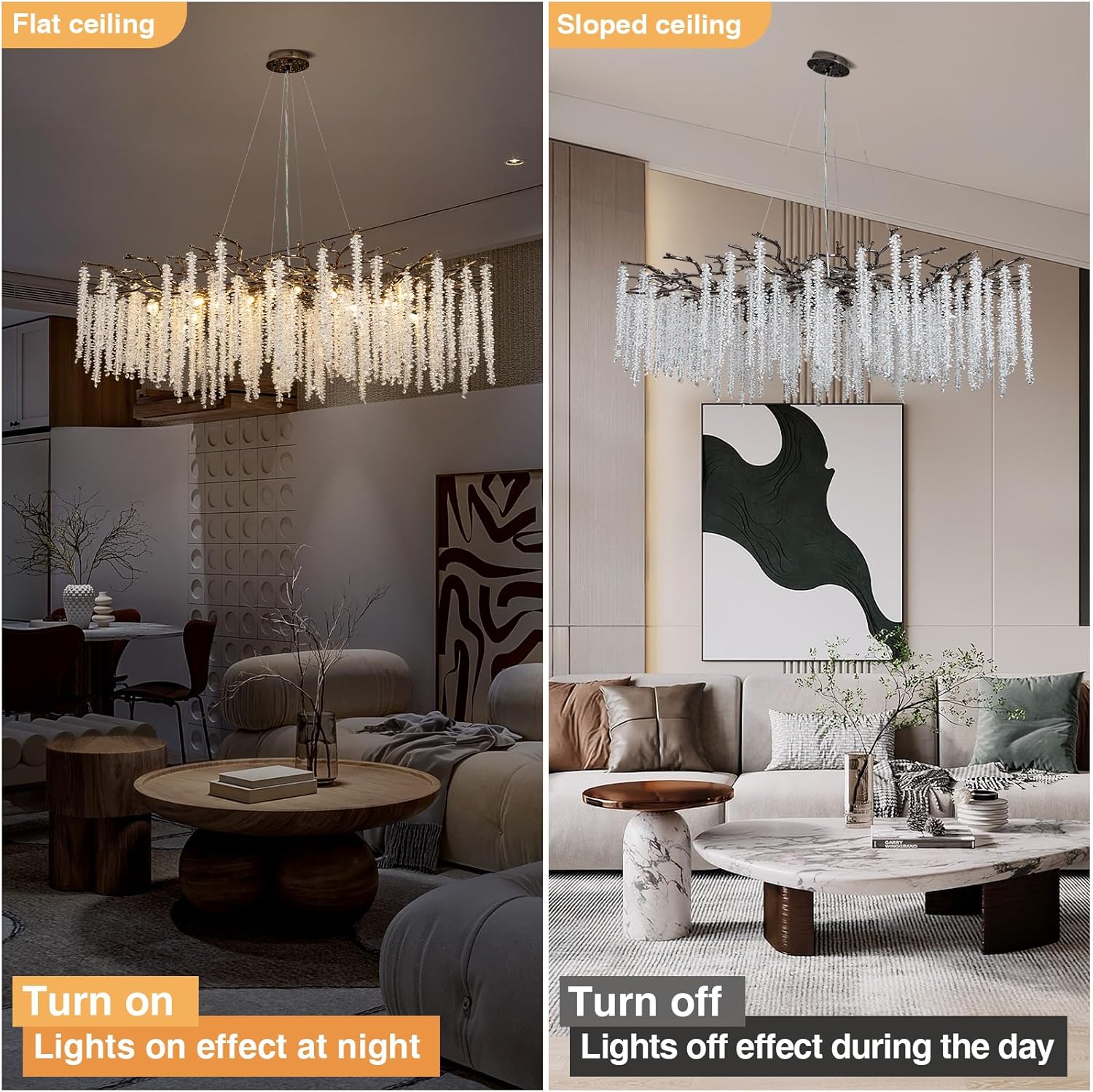 Crystal Chandelier for Dining Room – Modern Black Round Tree Branch Design - Joyfuzzy