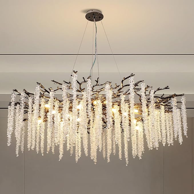 Crystal Chandelier for Dining Room – Modern Black Round Tree Branch Design - Joyfuzzy