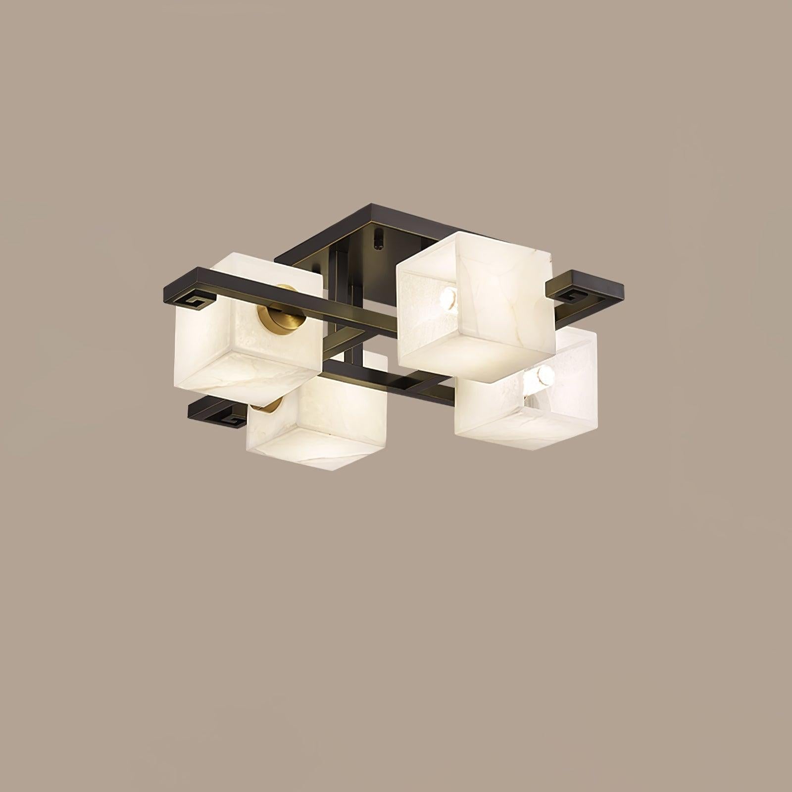 Cubist Alabaster Cluster Ceiling Lamp - 4 heads L 27.2″ x W 27.2″ x H 8.3″ / L 69cm x W 69cm x H 21cm by Joyfuzzy