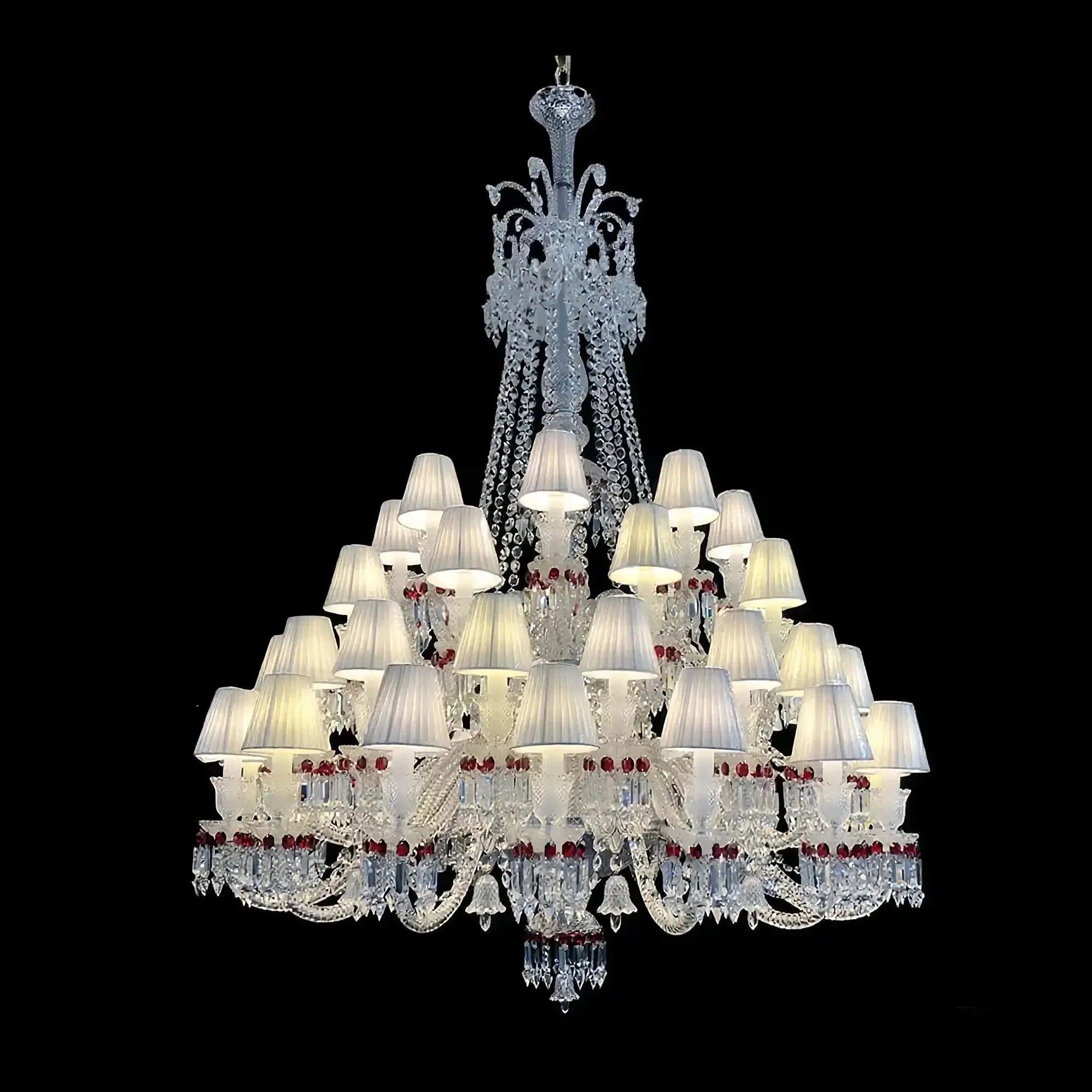 Custom Made Zanith Chandelier Clear & Red Crystal Lighting with Lampshades - Joyfuzzy