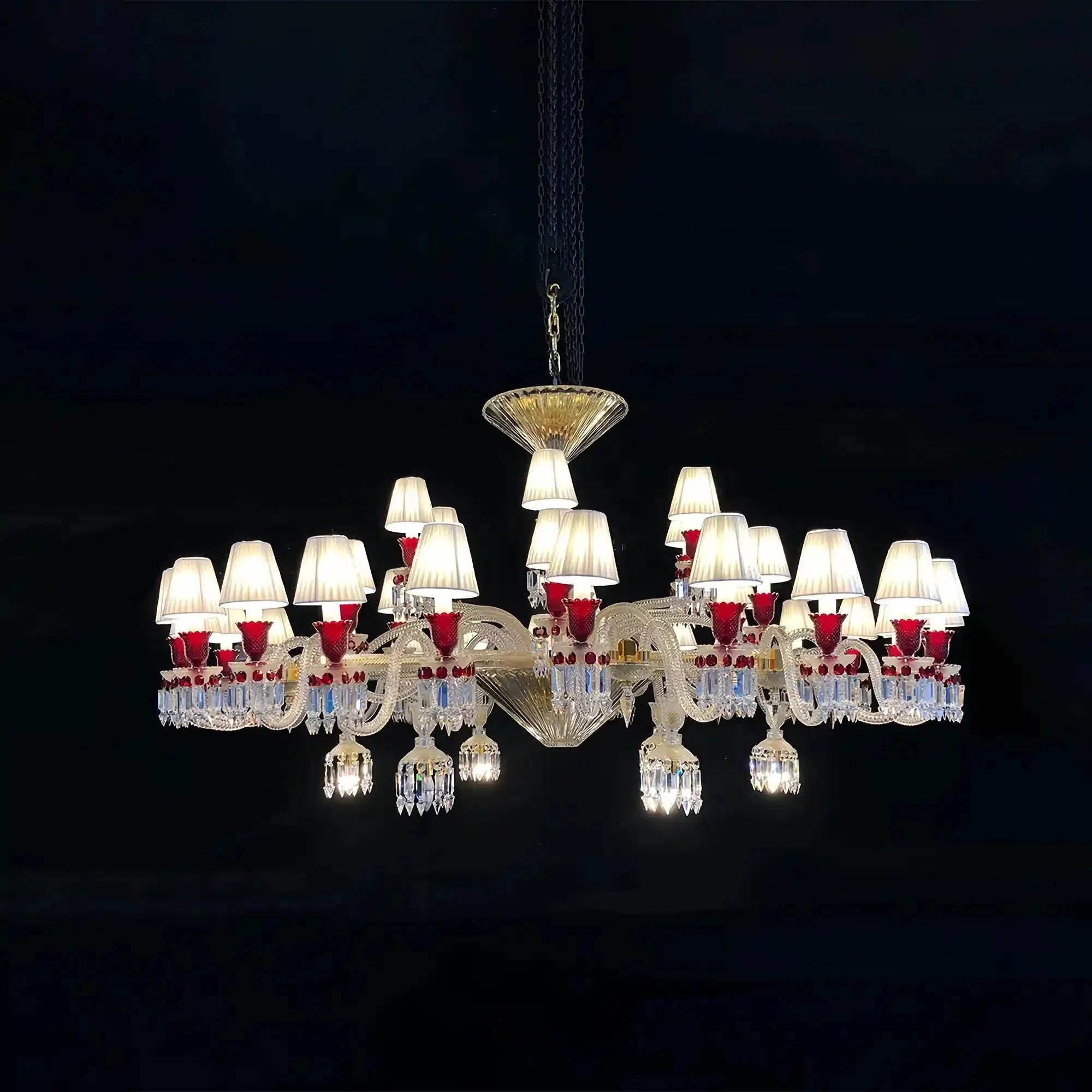 Customize Paris Chandelier Clear & Red Crystal Chandelier with 36 Lampshades - Joyfuzzy