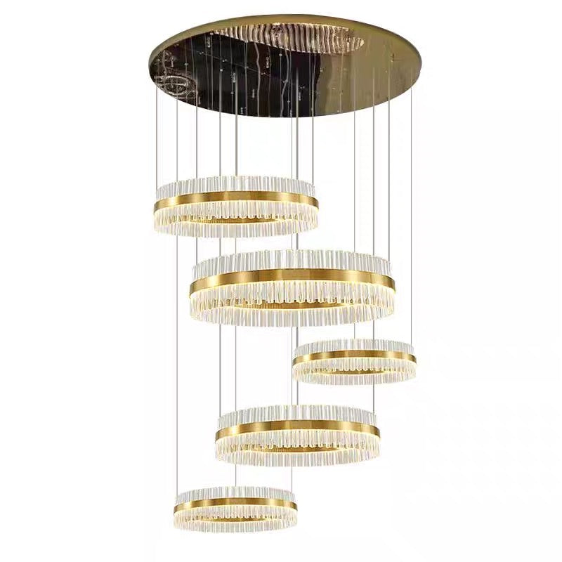5-Ring Crystal Chandelier in Gold Finish-Joyfuzzy