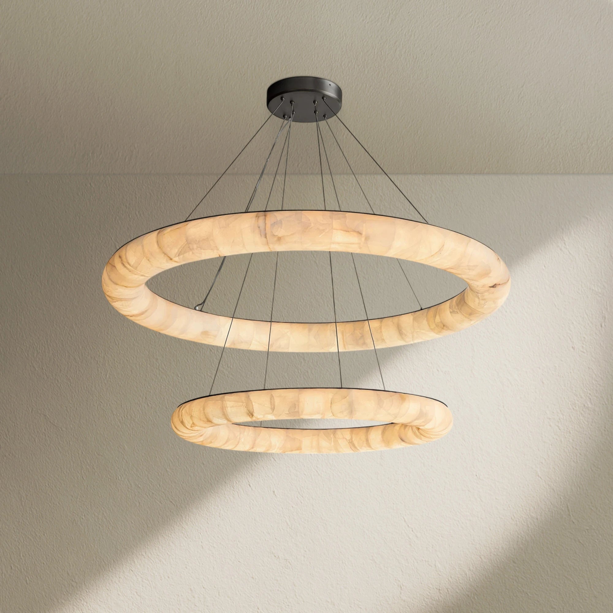 Rivfz Lisse Alabaster Two-Tiered Round Chandelier 61"