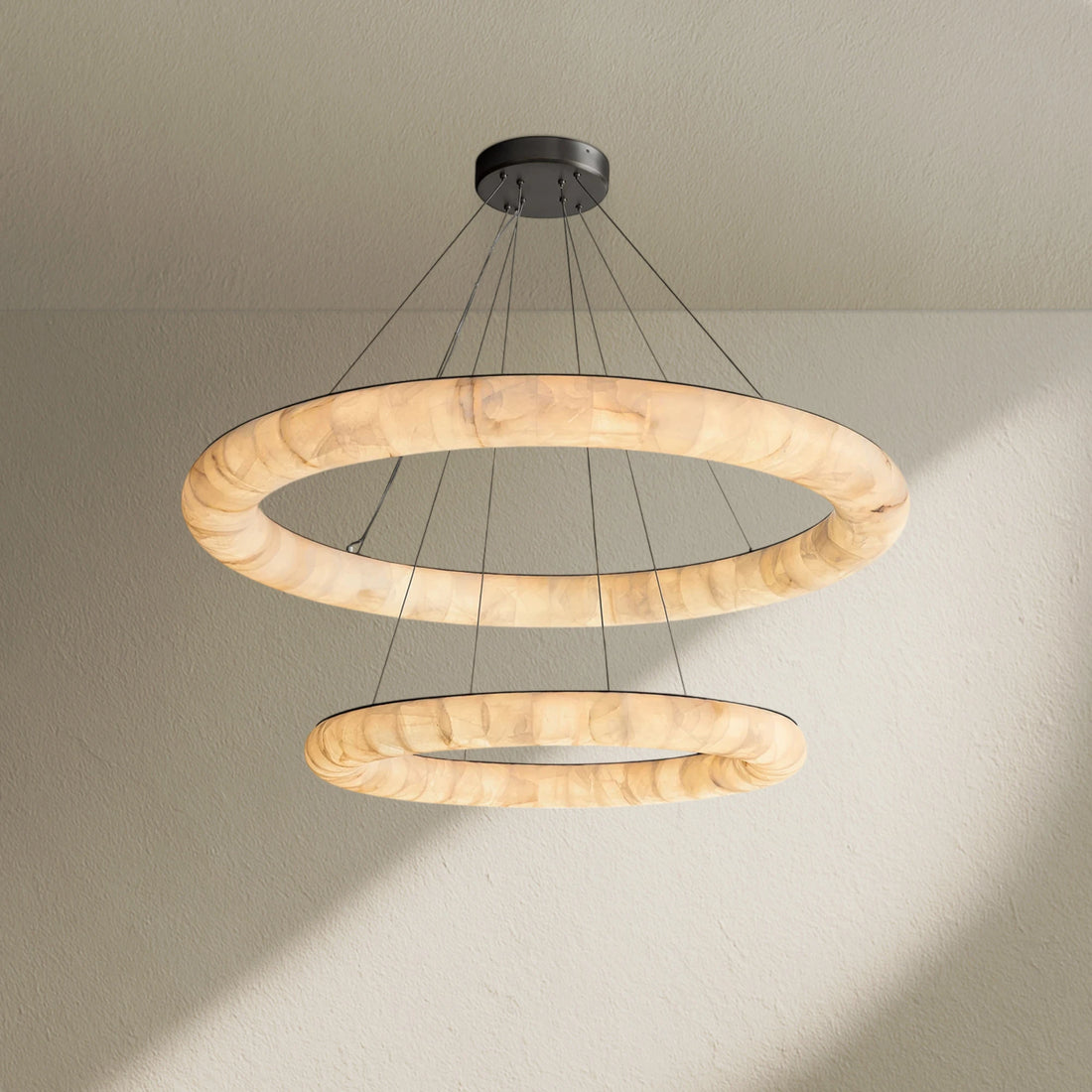 Rivfz Lisse Alabaster Two-Tiered Round Chandelier 61"