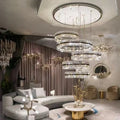 5-Ring Crystal Chandelier in Gold Finish-Joyfuzzy