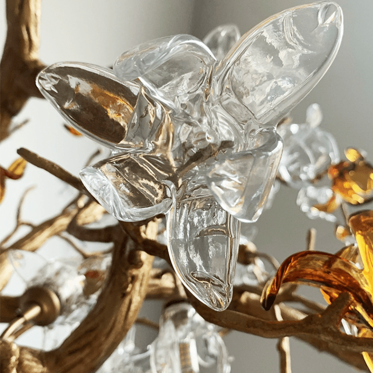 Designer Favorite Brass Branch Chandelier with Artistic Flower Glass for Dining Room Living Room and Kitchen Island - Wall Light/W21.65"*H19.7"Warm LightJoyfuzzy