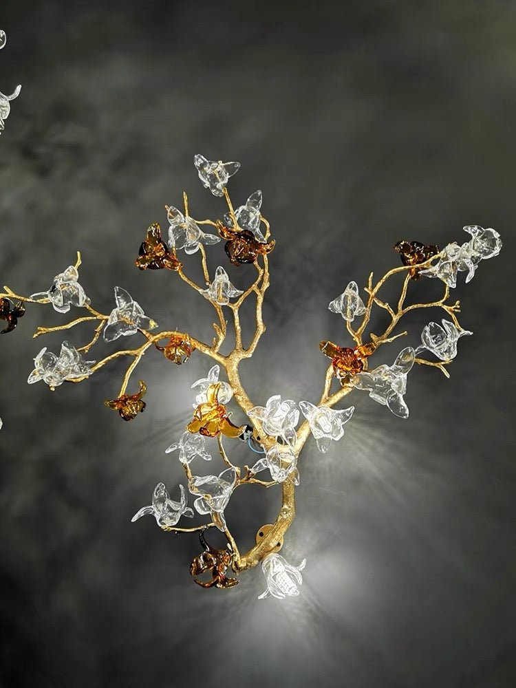 Designer Favorite Brass Branch Chandelier with Artistic Flower Glass for Dining Room Living Room and Kitchen Island - Wall Light/W21.65"*H19.7"Warm LightJoyfuzzy