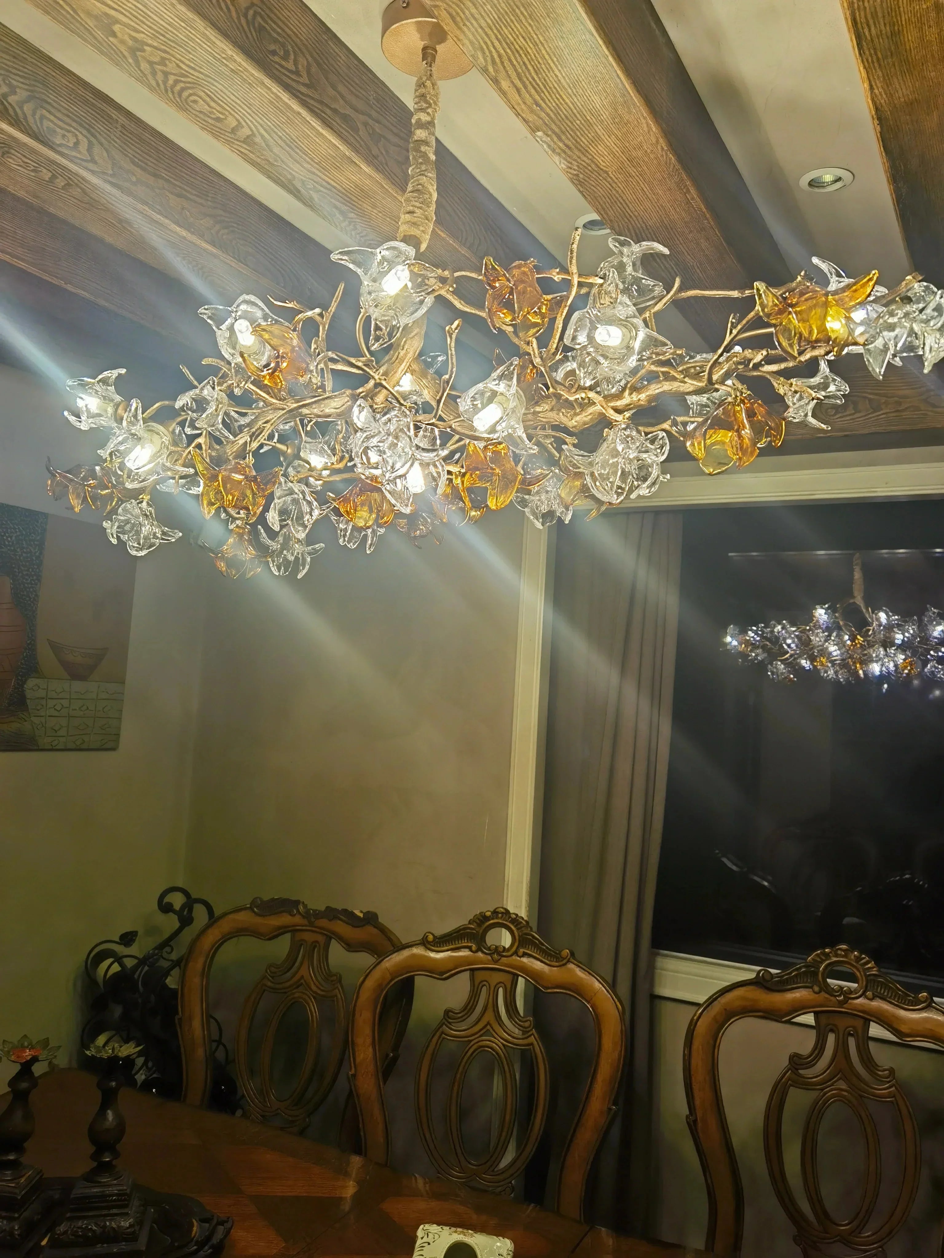 Designer Favorite Brass Branch Chandelier with Artistic Flower Glass for Dining Room Living Room and Kitchen Island - Round/12 Lights/D23.6"*H15.7"Warm LightJoyfuzzy