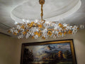 Designer Favorite Brass Branch Chandelier with Artistic Flower Glass for Dining Room Living Room and Kitchen Island - Round/12 Lights/D23.6
