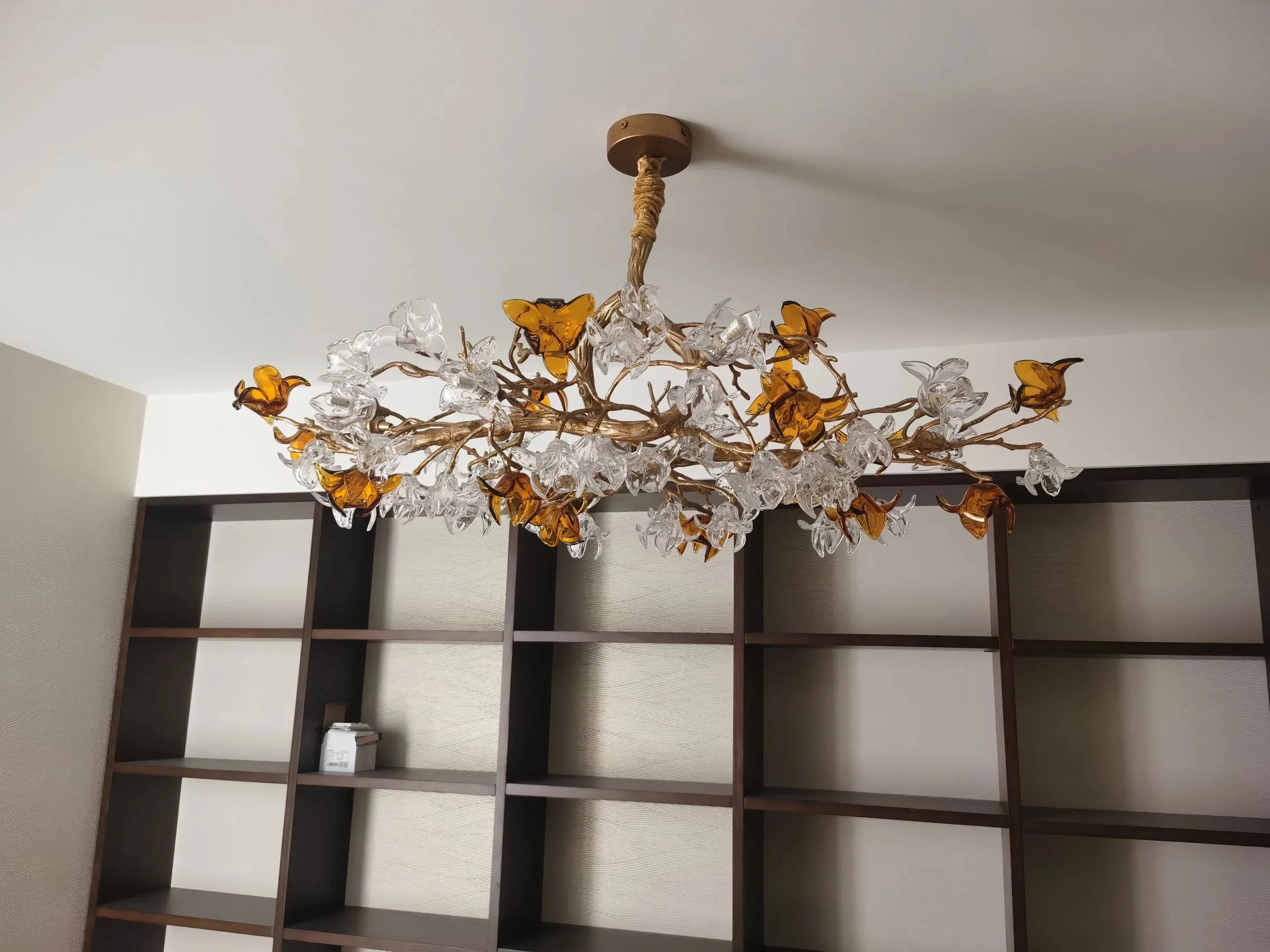 Designer Favorite Brass Branch Chandelier with Artistic Flower Glass for Dining Room Living Room and Kitchen Island - Round/12 Lights/D23.6"*H15.7"Warm LightJoyfuzzy