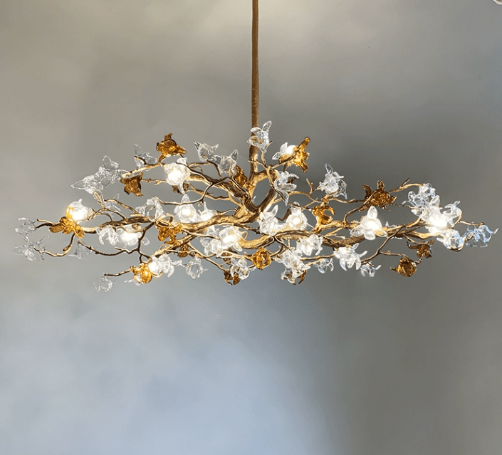 Designer Favorite Brass Branch Chandelier with Artistic Flower Glass for Dining Room Living Room and Kitchen Island - Round/12 Lights/D23.6"*H15.7"Warm LightJoyfuzzy