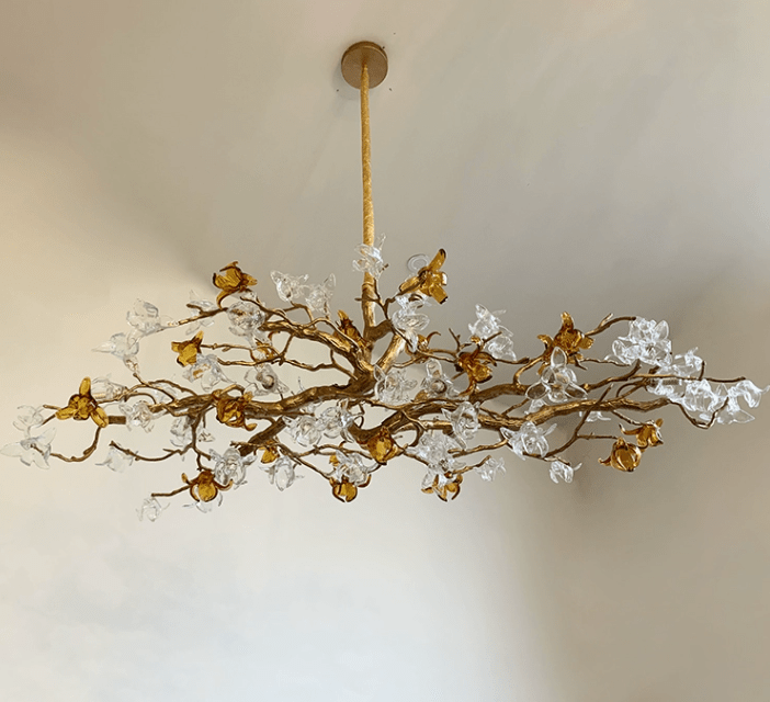 Designer Favorite Brass Branch Chandelier with Artistic Flower Glass for Dining Room Living Room and Kitchen Island - Round/12 Lights/D23.6"*H15.7"Warm LightJoyfuzzy