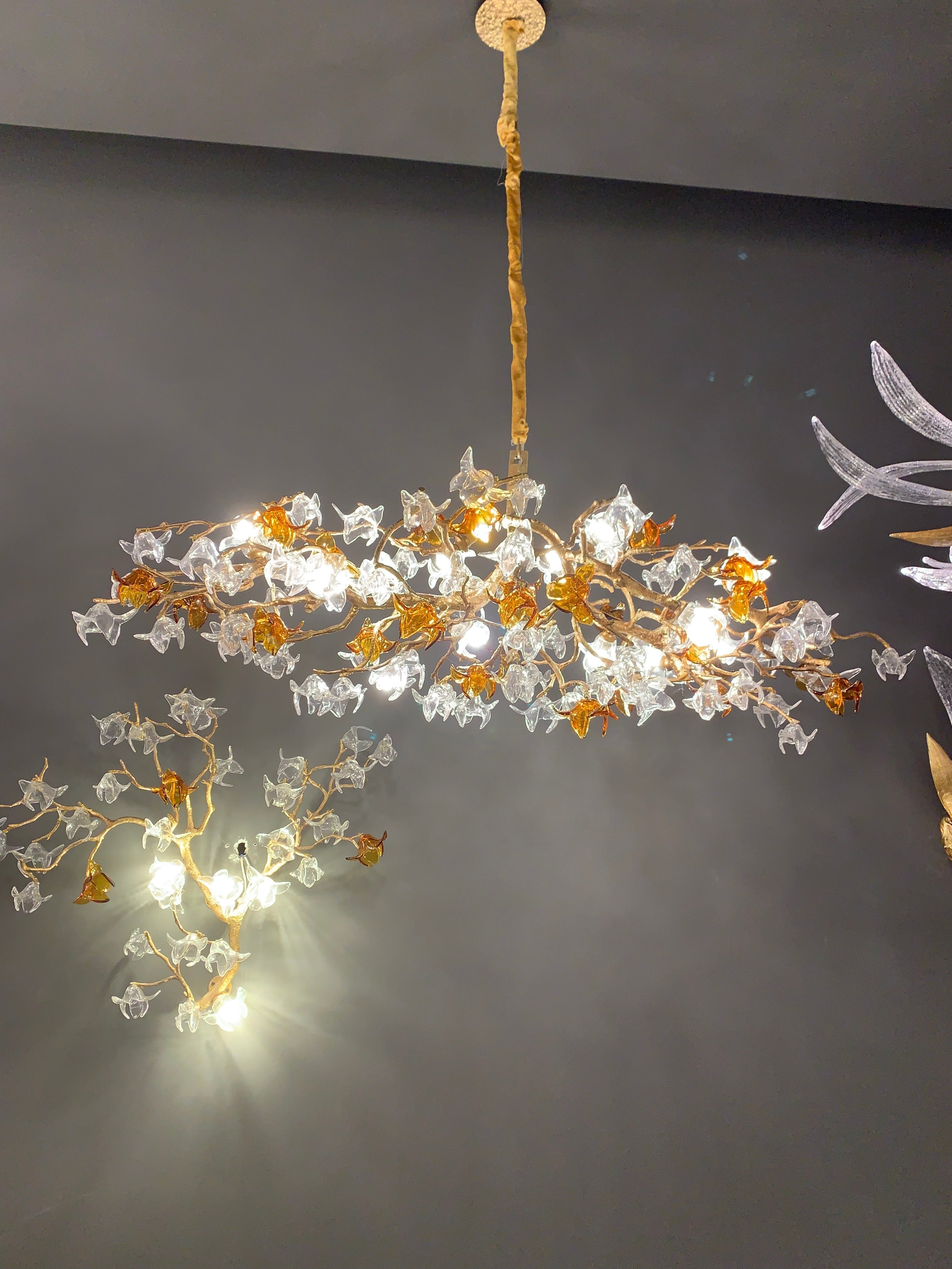 Designer Favorite Brass Branch Chandelier with Artistic Flower Glass for Dining Room Living Room and Kitchen Island - Round/12 Lights/D23.6"*H15.7"Warm LightJoyfuzzy