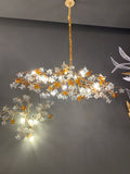Designer Favorite Brass Branch Chandelier with Artistic Flower Glass for Dining Room Living Room and Kitchen Island - Round/12 Lights/D23.6