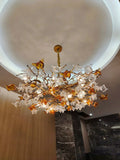 Designer Favorite Brass Branch Chandelier with Artistic Flower Glass for Dining Room Living Room and Kitchen Island - Round/12 Lights/D23.6