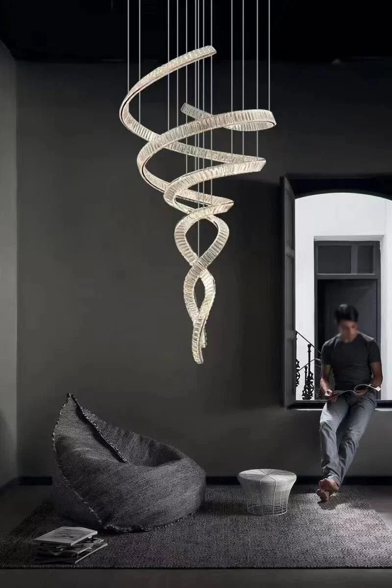 Designer Foyer Living Room Ceiling Light Fixture Stylish Spiral Crystal Chandelier for Hotel Entrance - Joyfuzzy