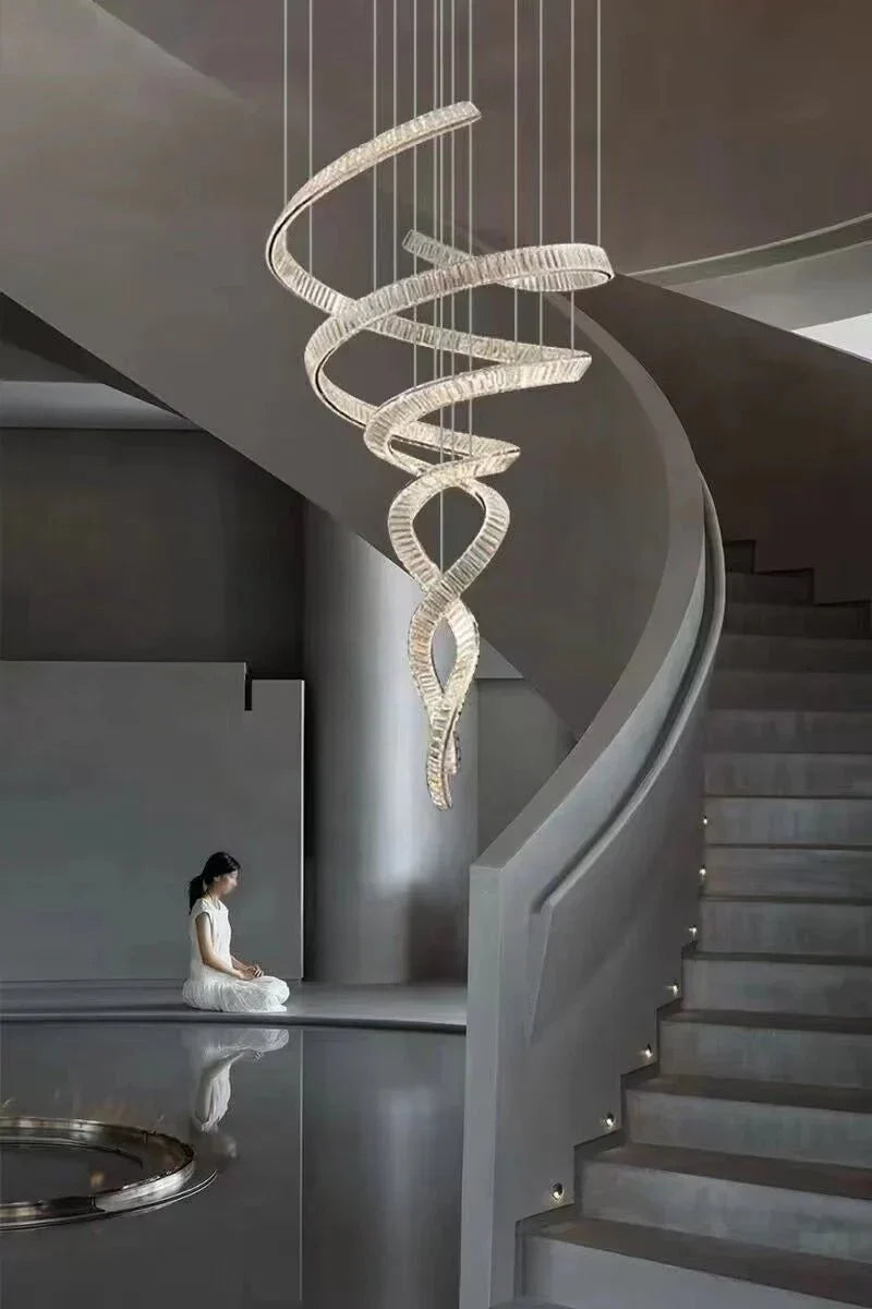 Designer Foyer Living Room Ceiling Light Fixture Stylish Spiral Crystal Chandelier for Hotel Entrance - Joyfuzzy