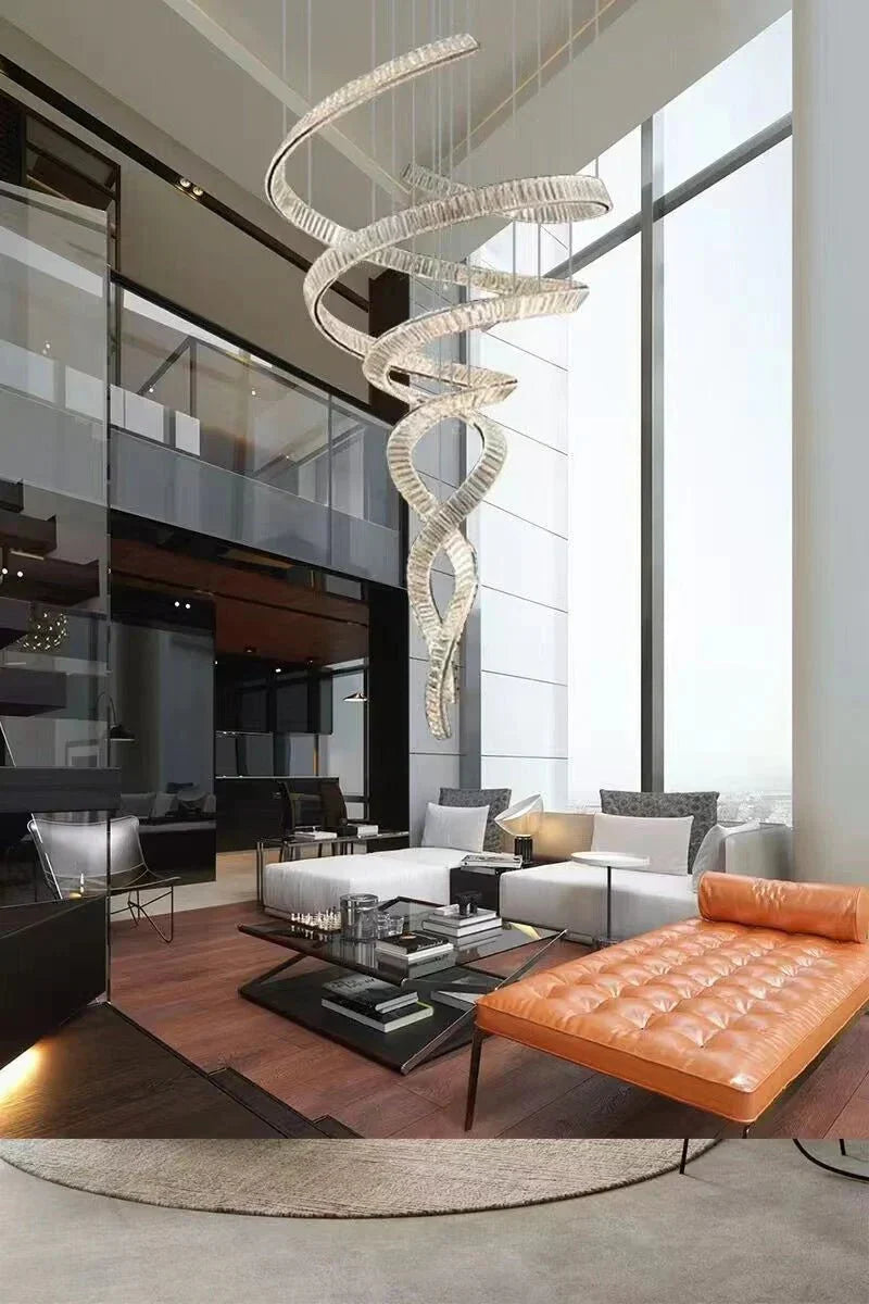 Designer Foyer Living Room Ceiling Light Fixture Stylish Spiral Crystal Chandelier for Hotel Entrance - Joyfuzzy
