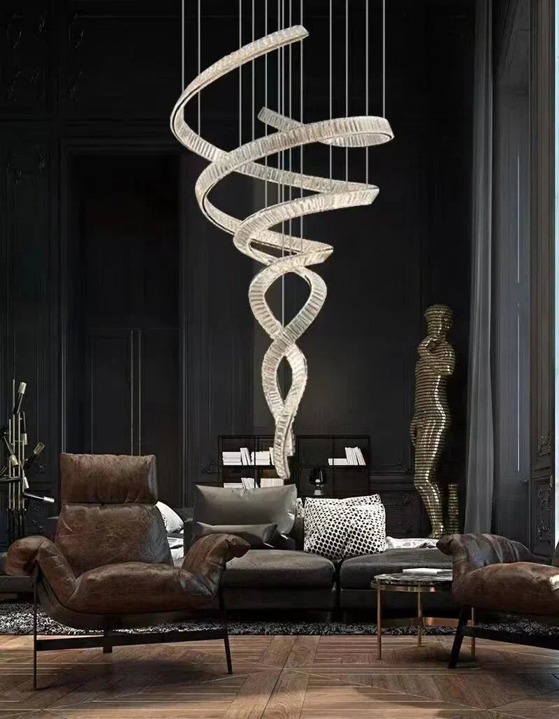 Designer Foyer Living Room Ceiling Light Fixture Stylish Spiral Crystal Chandelier for Hotel Entrance - Joyfuzzy