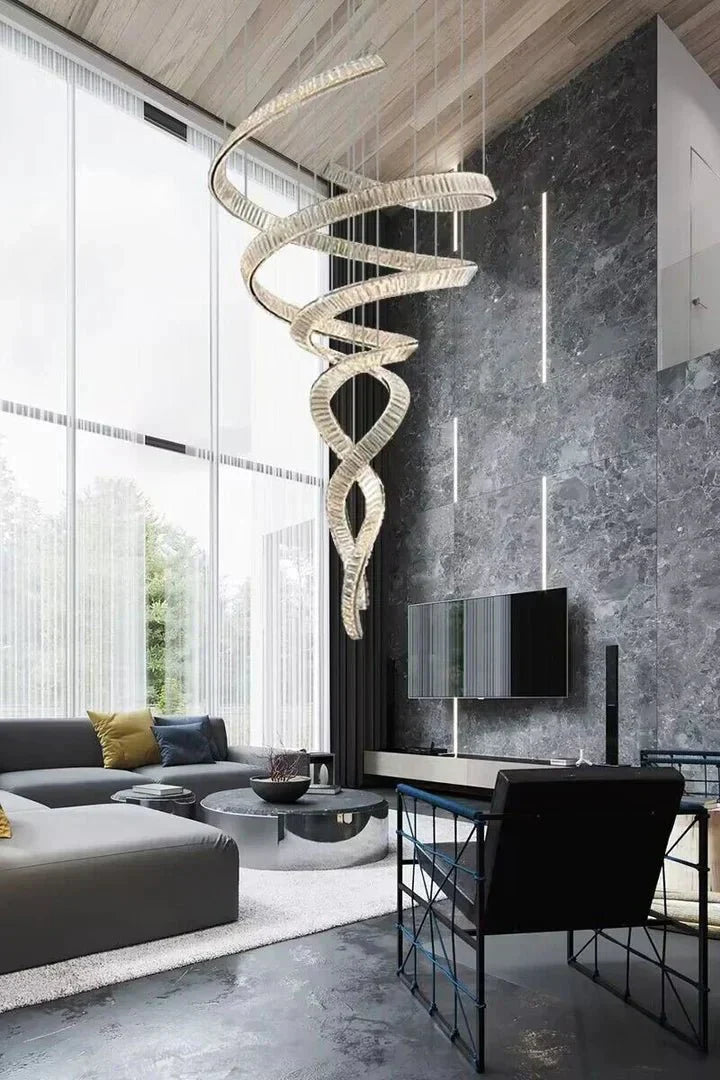 Designer Foyer Living Room Ceiling Light Fixture Stylish Spiral Crystal Chandelier for Hotel Entrance - Joyfuzzy