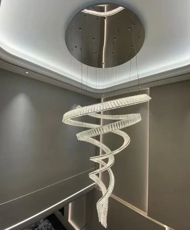 Designer Foyer Living Room Ceiling Light Fixture Stylish Spiral Crystal Chandelier for Hotel Entrance - Joyfuzzy