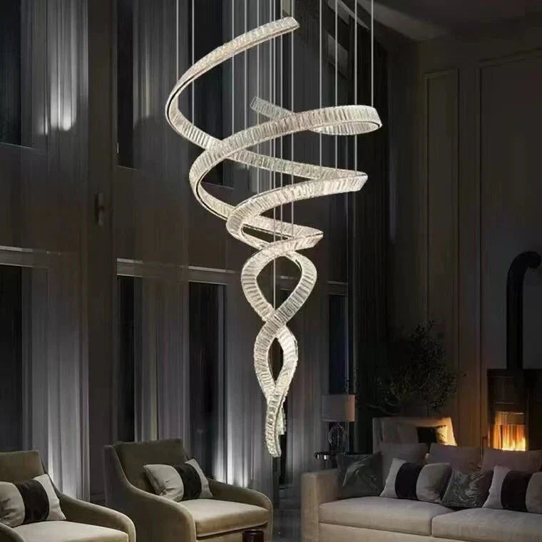 Designer Foyer Living Room Ceiling Light Fixture Stylish Spiral Crystal Chandelier for Hotel Entrance - Joyfuzzy