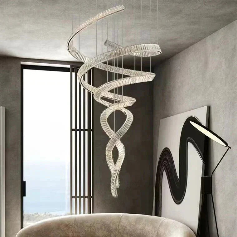Designer Foyer Living Room Ceiling Light Fixture Stylish Spiral Crystal Chandelier for Hotel Entrance - Joyfuzzy