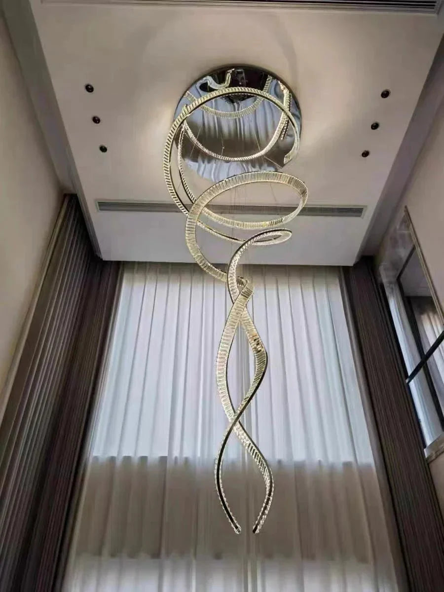 Designer Foyer Living Room Ceiling Light Fixture Stylish Spiral Crystal Chandelier for Hotel Entrance - Joyfuzzy