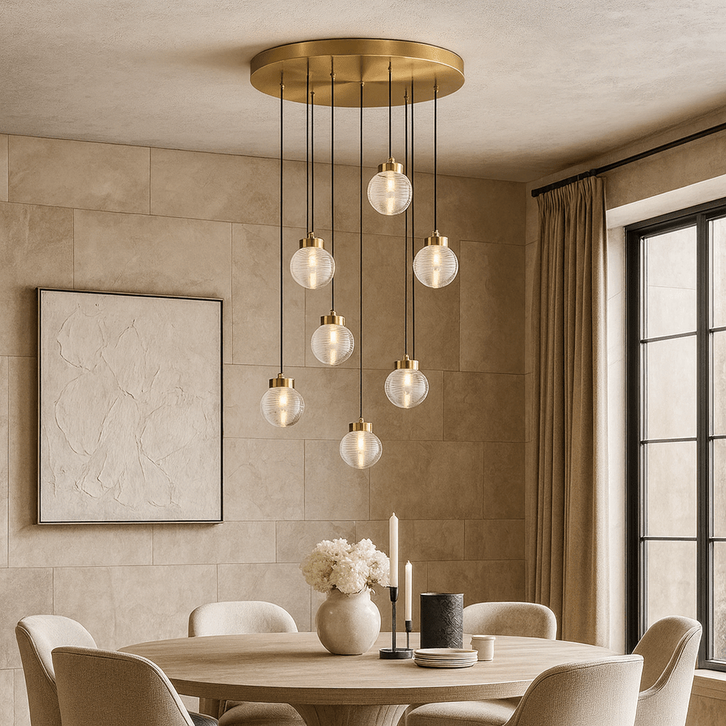 Bossen 7-globe chandelier full fixture view