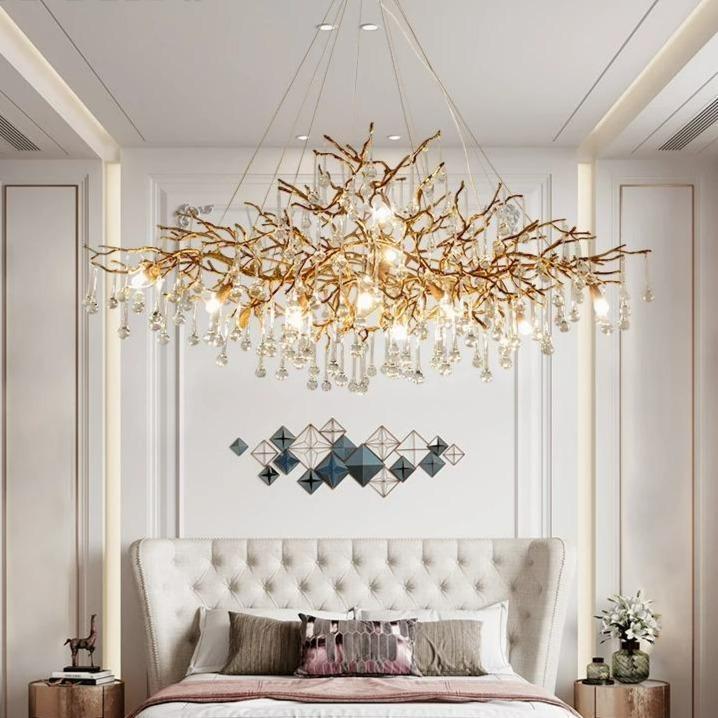 Doris Branch Crystal Chandelier Light - GoldLength 100 cm x Width 62 cm x Height 50 cmJoyfuzzy
