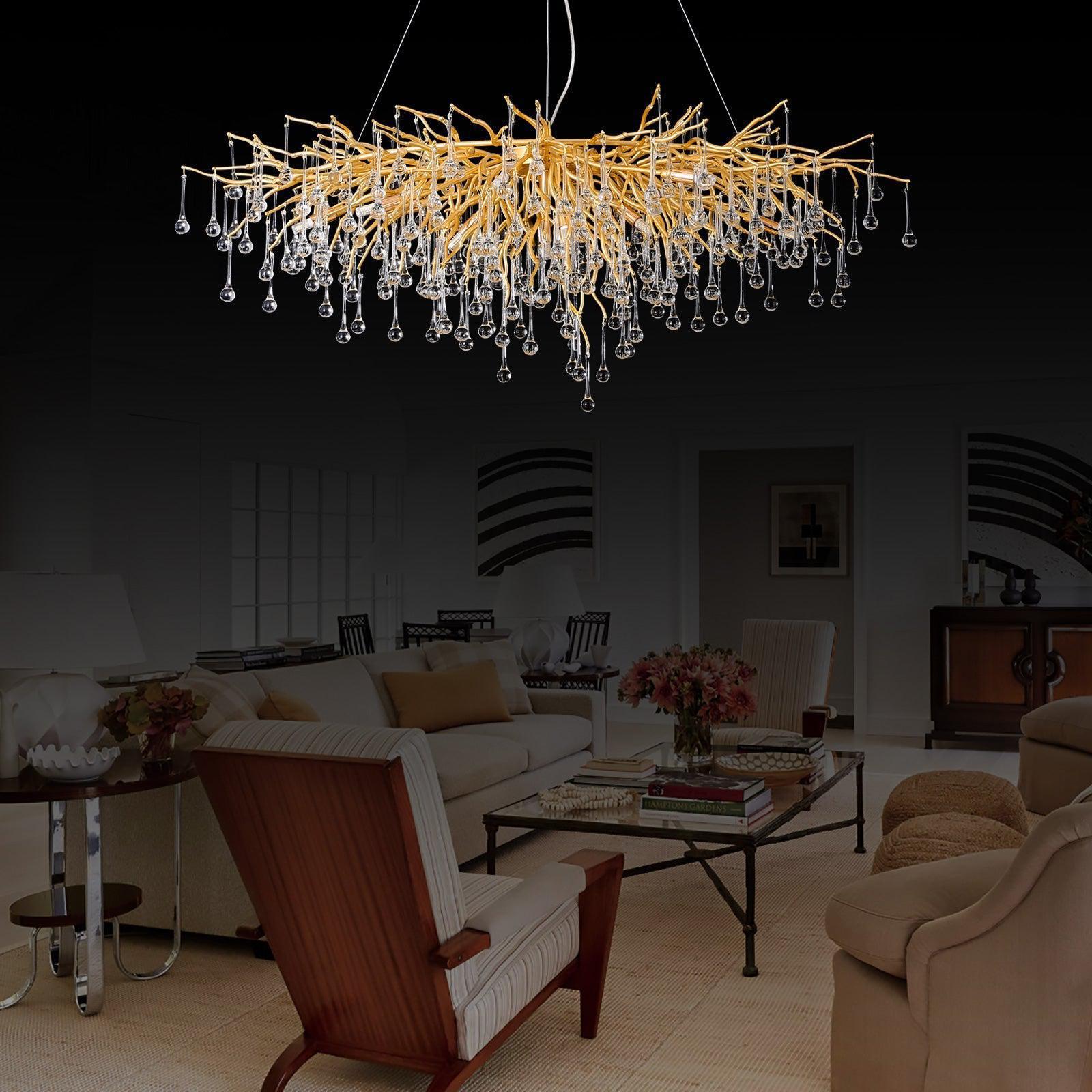 Doris Crystal Rectangular Branch Chandelier L45" - Joyfuzzy