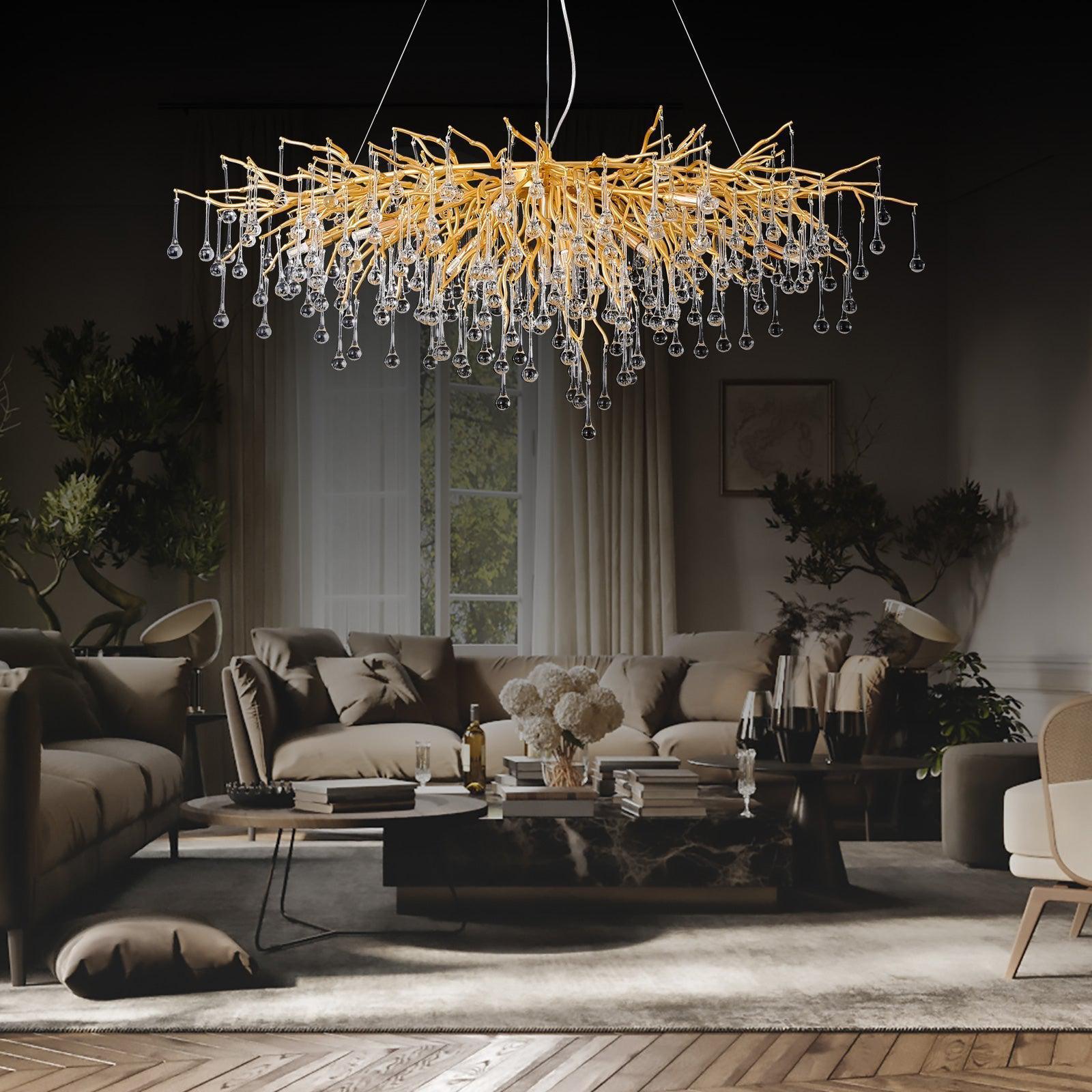 Doris Crystal Rectangular Branch Chandelier L45" - Joyfuzzy
