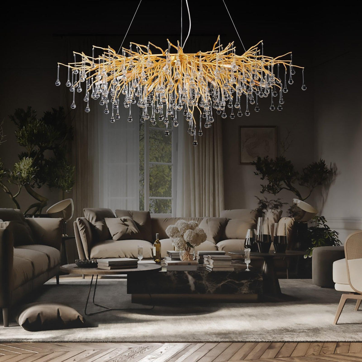 Doris Crystal Rectangular Branch Chandelier L45" - Joyfuzzy