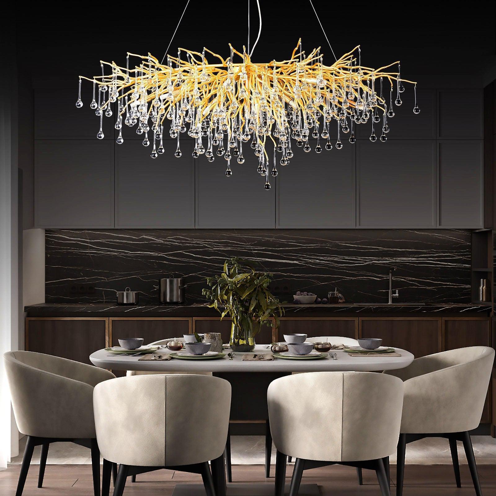 Doris Crystal Rectangular Branch Chandelier L45" - Joyfuzzy